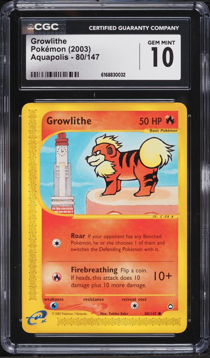 2003 Pokemon Aquapolis Growlithe #80 CGC 10 GEM MINT