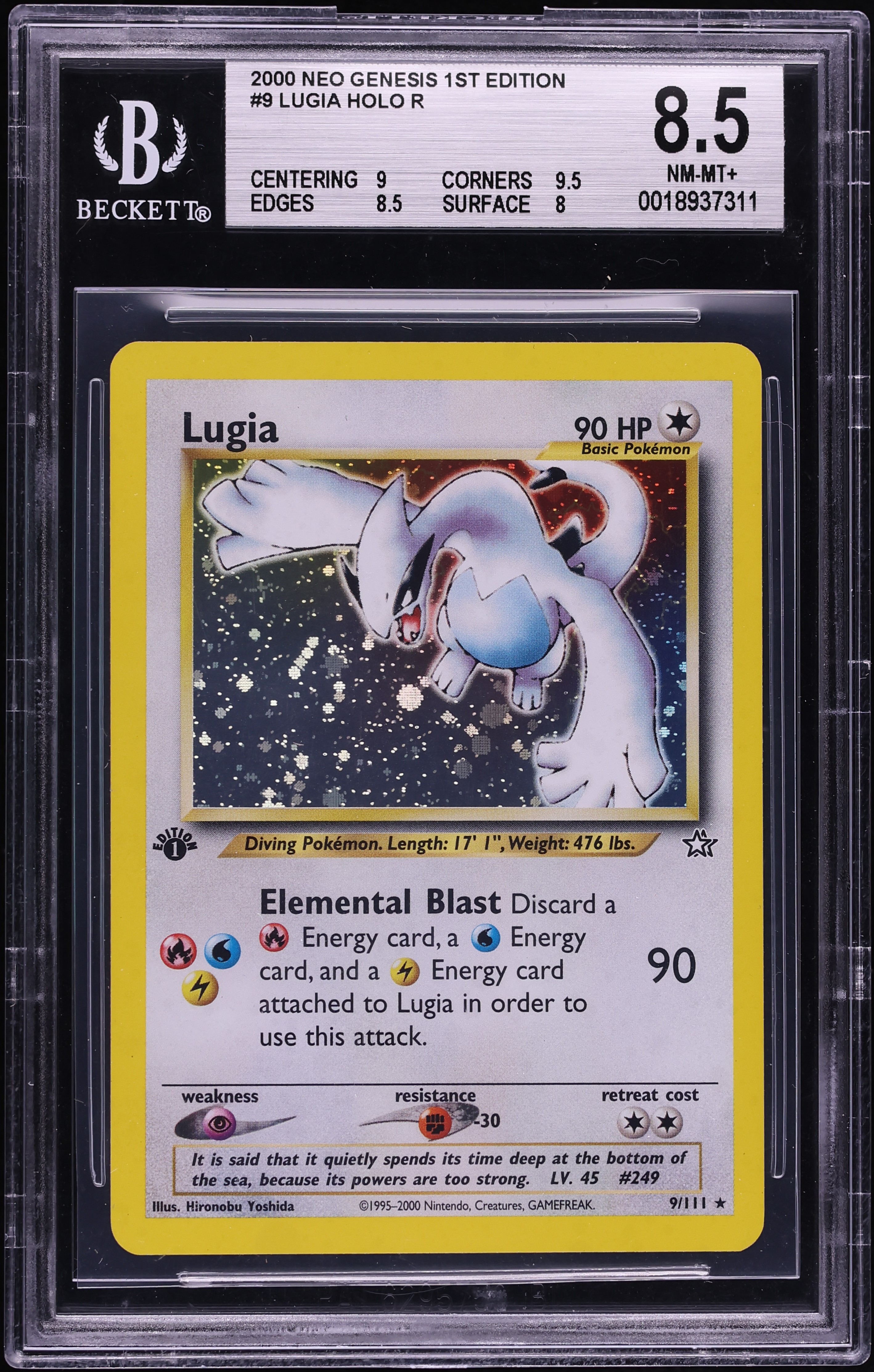 2000 Pokemon Neo Genesis 1st Edition Holo Lugia #9 BGS 8.5 NM-MT+