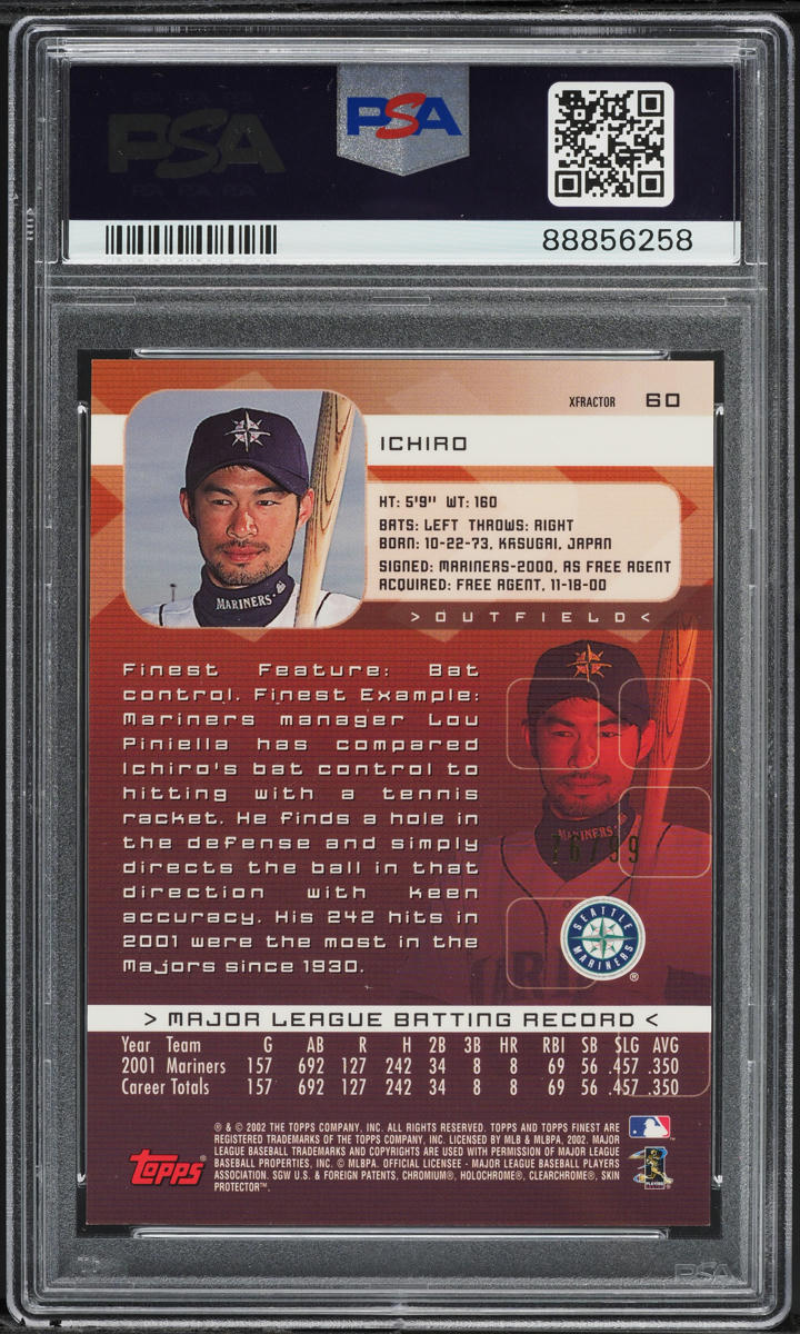 2002 Finest Xfractor Protector Ichiro /99 #60 PSA 10 GEM MINT