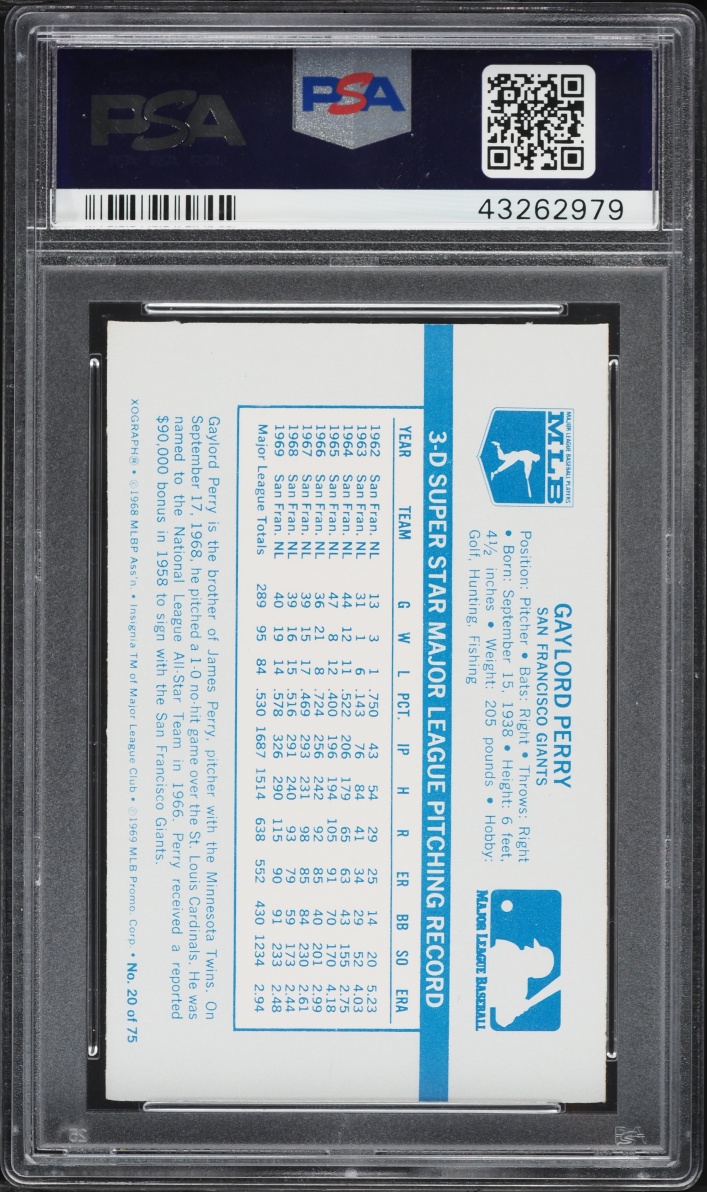 1970 Kellogg's Gaylord Perry #20 PSA 9 MINT