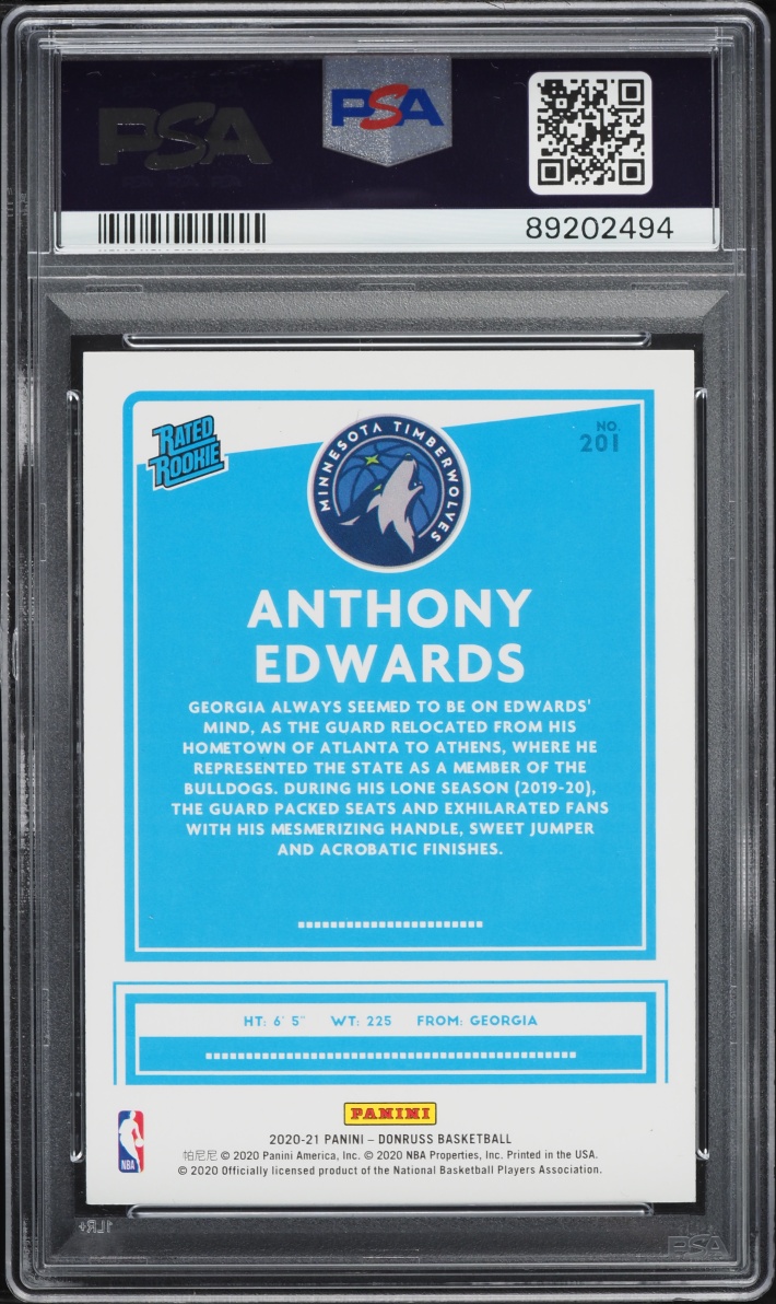 2020 Donruss Green Yellow Laser Anthony Edwards ROOKIE #201 PSA 10 GEM MINT