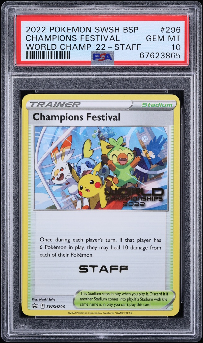 2022 Pokemon SWSH Promo World Championships Staff Champions Festival #296 PSA 10 GEM MINT