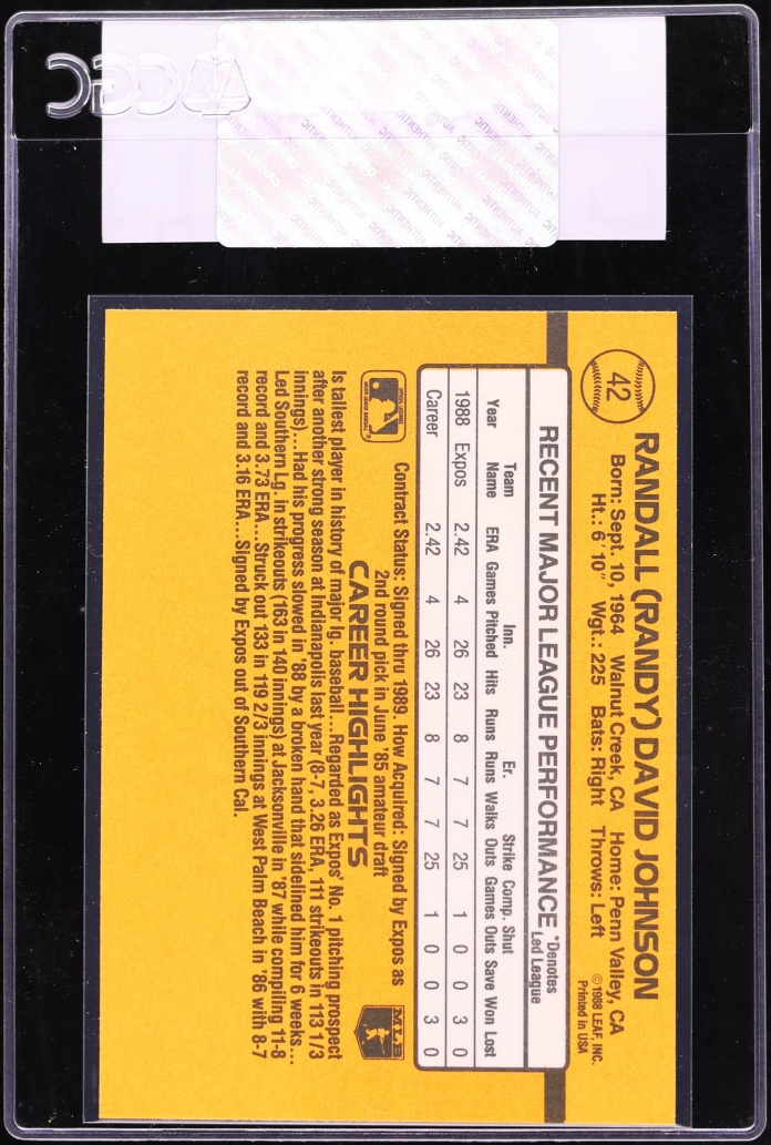 1989 Donruss Randy Johnson ROOKIE #42 CGC AUTH