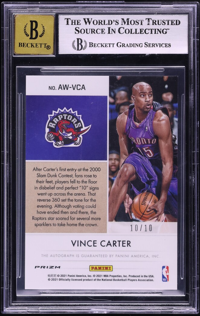 2021 Panini Origins Award-Winning Gold Vince Carter AUTO 10/10 #AW-VCA BGS 9 MINT - Photo 2