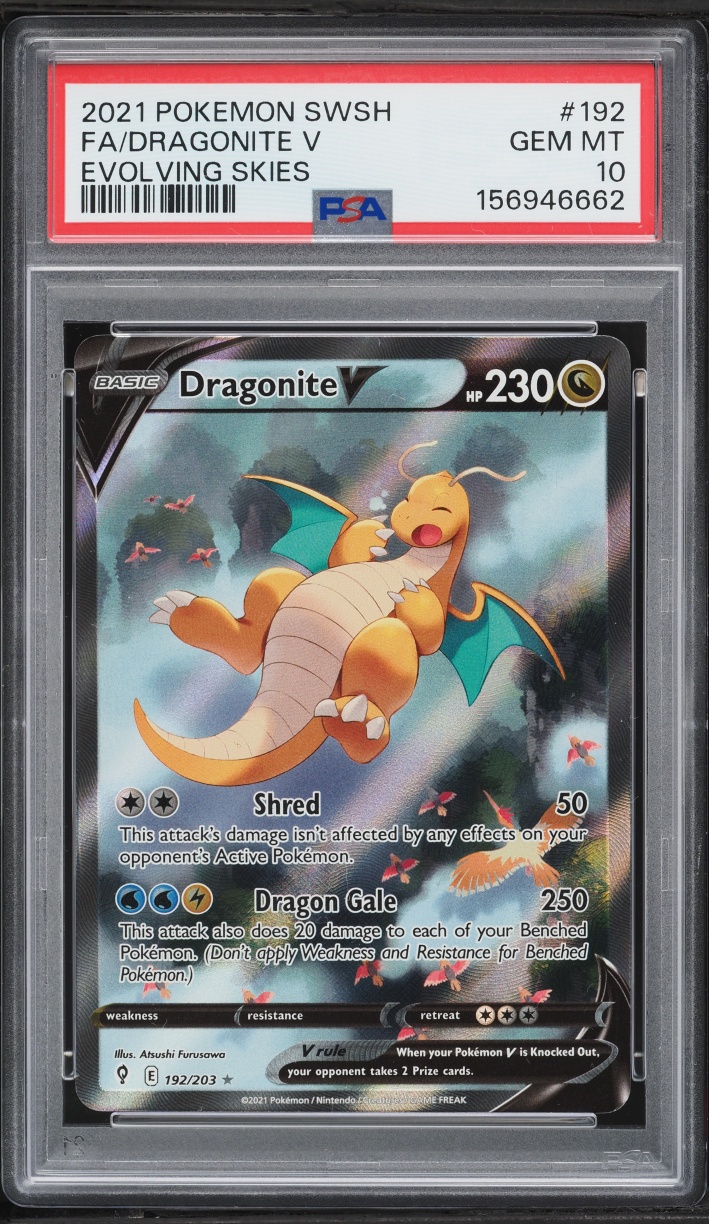 2021 Pokemon Sword & Shield Evolving Skies Full Art Dragonite V #192 PSA 10 GEM MINT