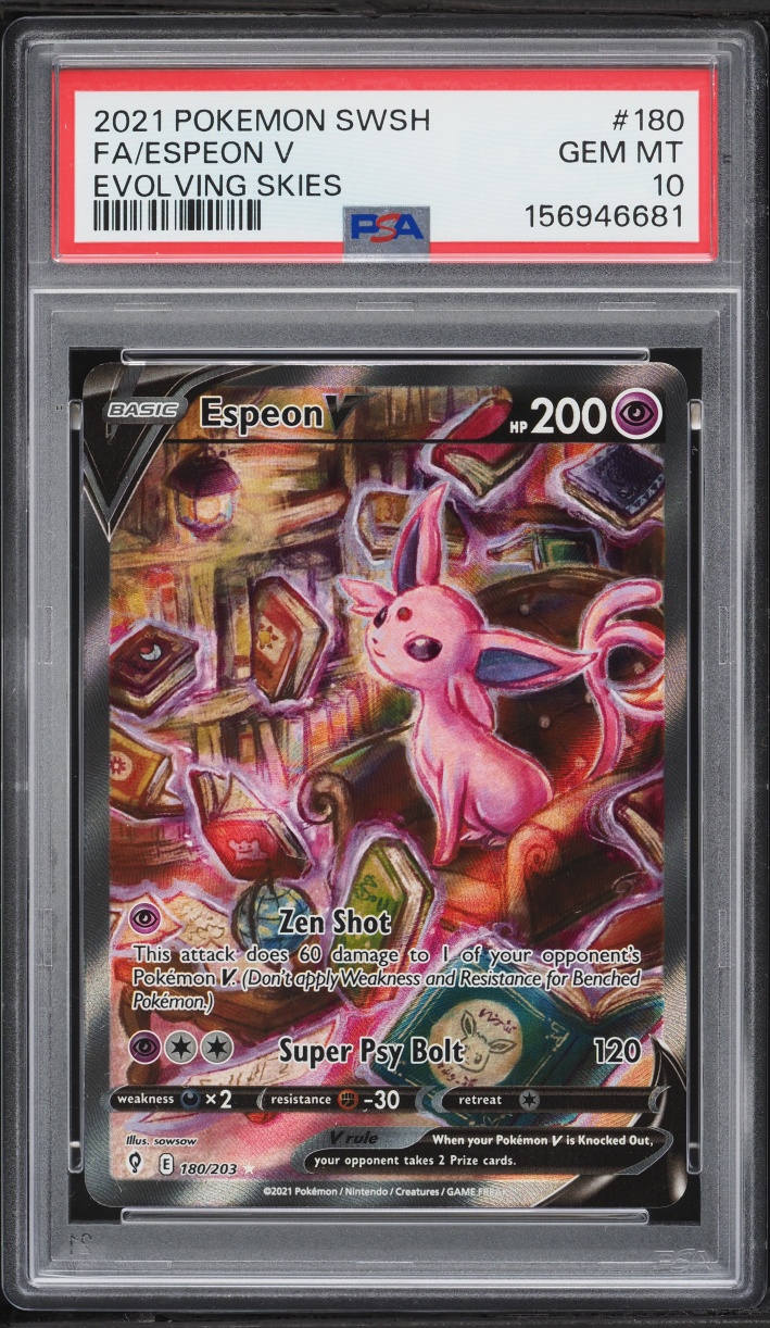2021 Pokemon Sword & Shield Evolving Skies Full Art Espeon V #180 PSA 10 GEM MINT