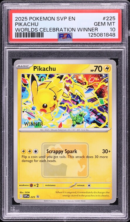2025 Pokemon Scarlet & Violet Promo Worlds Celebration Winner Pikachu #225 PSA 10 GEM MINT