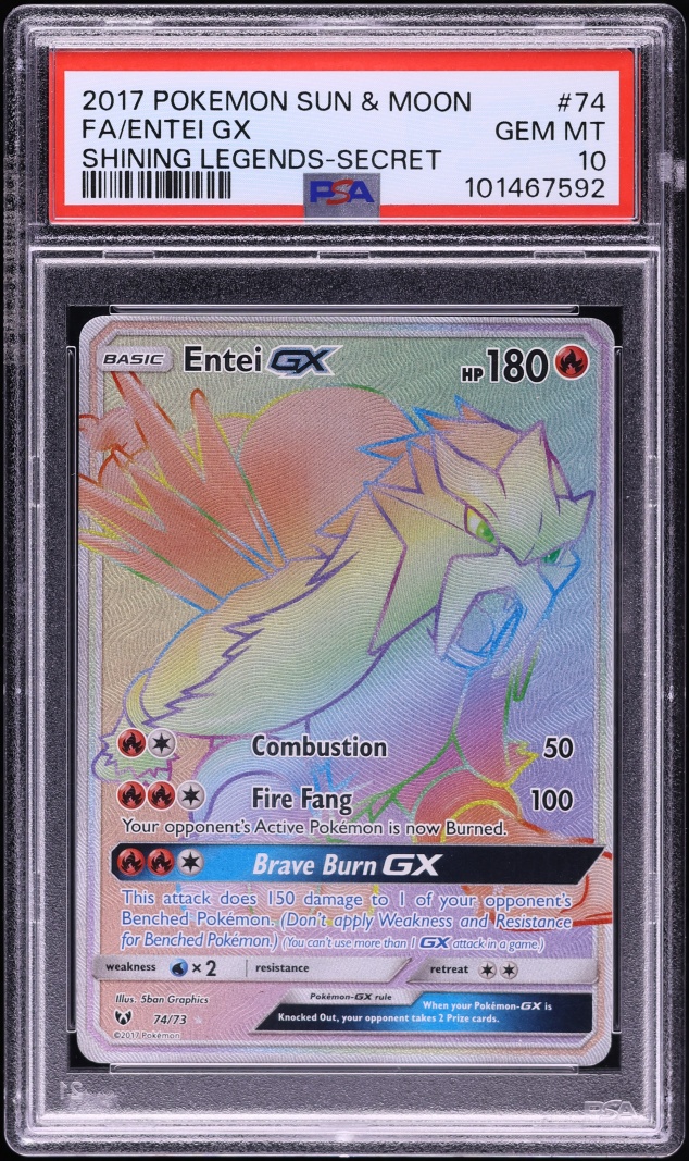 2017 Pokemon Sun & Moon Shining Legends Rainbow Rare Entei GX #74 PSA 10 GEM MINT