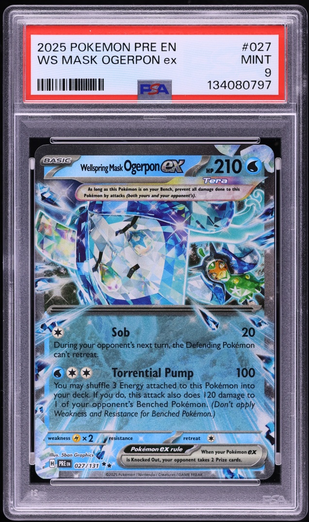 2025 Pokemon SV Prismatic Evolutions Holo Wellspring Mask Ogerpon ex #27 PSA 9 MINT