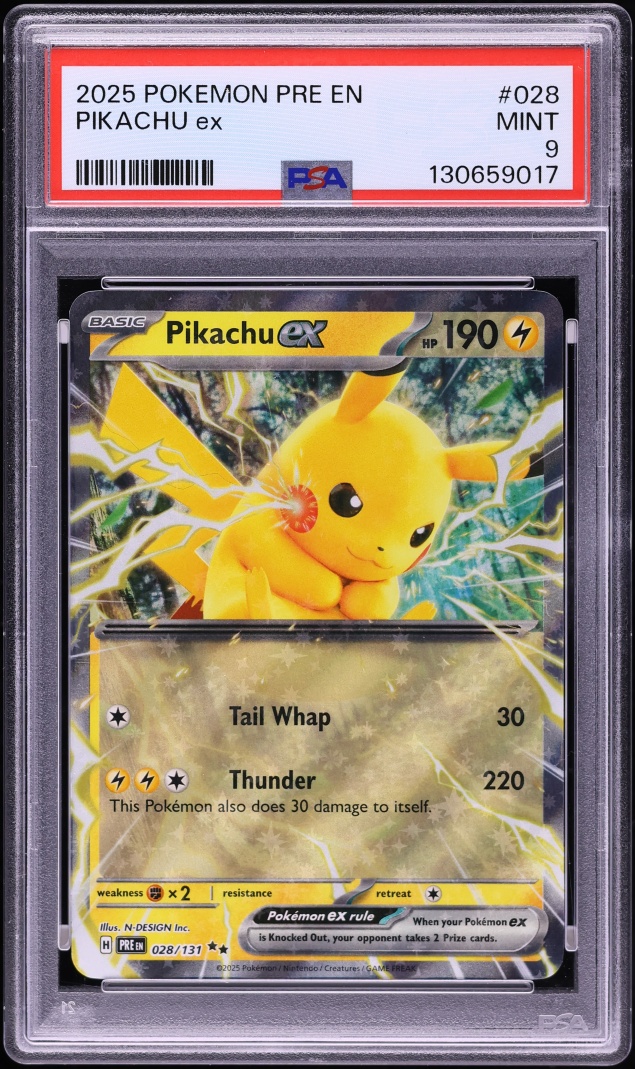 2025 Pokemon Scarlet & Violet Prismatic Evolutions Pikachu ex #28 PSA 9 MINT