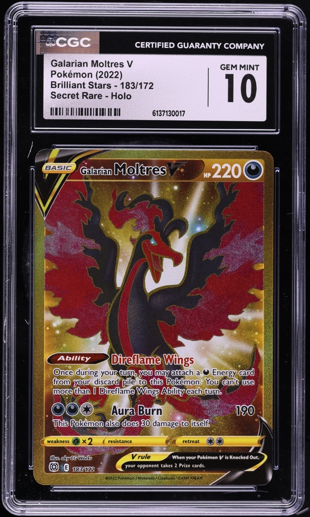 2022 Pokemon Sword & Shield Brilliant Stars Gold Rare Galarian Moltres V #183 CGC 10 GEM MINT