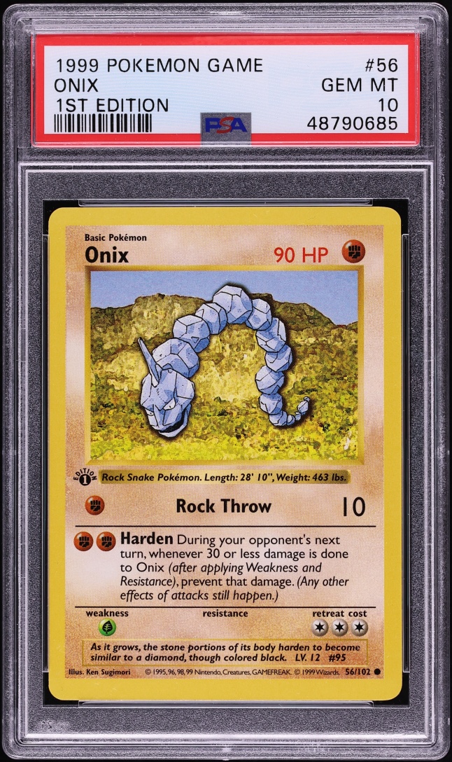 1999 Pokemon Base Set Shadowless 1st Edition Onix #56 PSA 10 GEM MINT