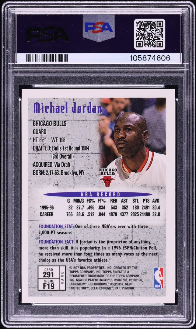 1996 Finest Basketball w/ Coating Michael Jordan #291 PSA 9 MINT