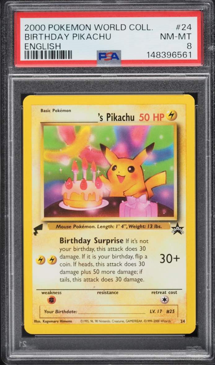 2000 Pokemon Black Star Promo World Collection Birthday Pikachu #24 PSA 8 NM-MT