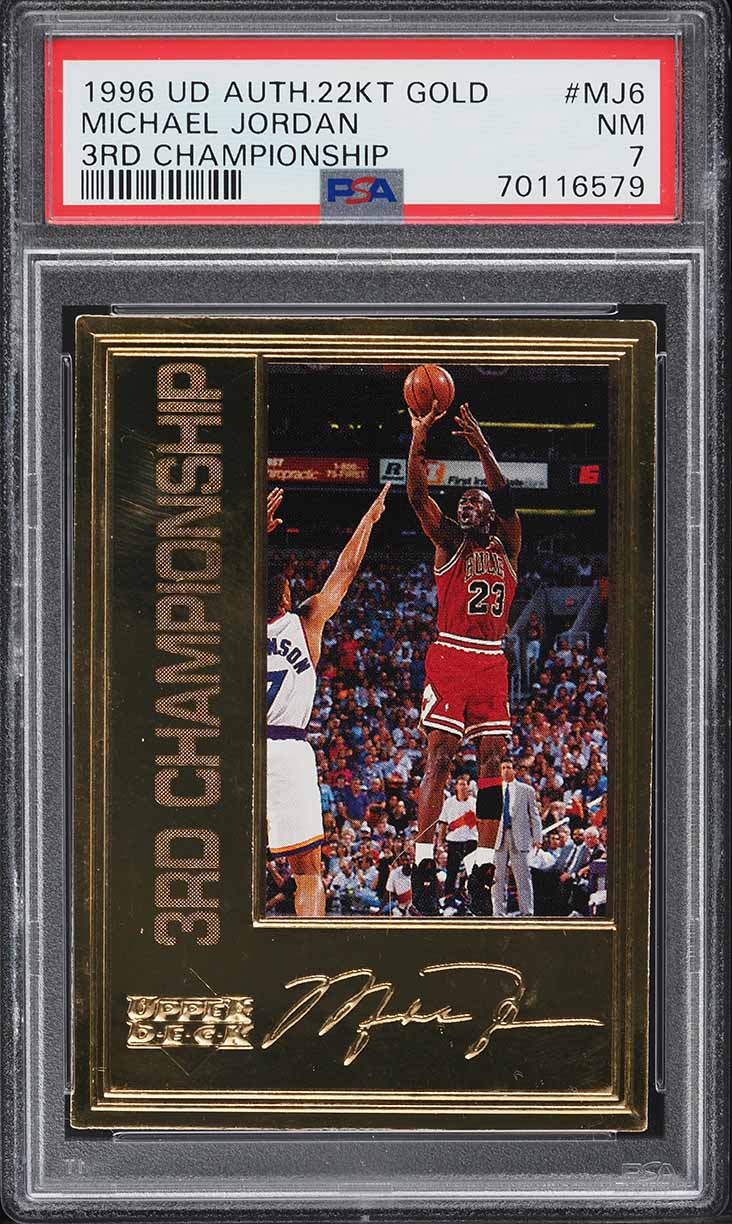 1996 UD Authenticated 22kt Gold Michael Jordan #MJ6 PSA 7 NRMT on