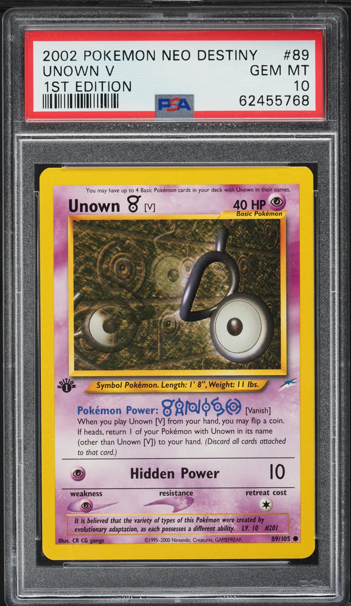 2002 Pokemon Neo Destiny 1st Edition Unown V #89 PSA 10 GEM MINT
