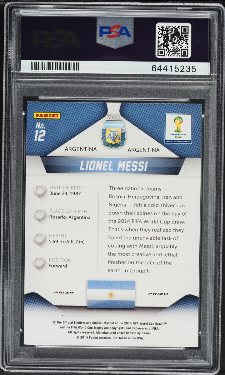 2014 Panini Prizm World Cup Silver Lionel Messi #12 PSA 9 MINT - Photo 2