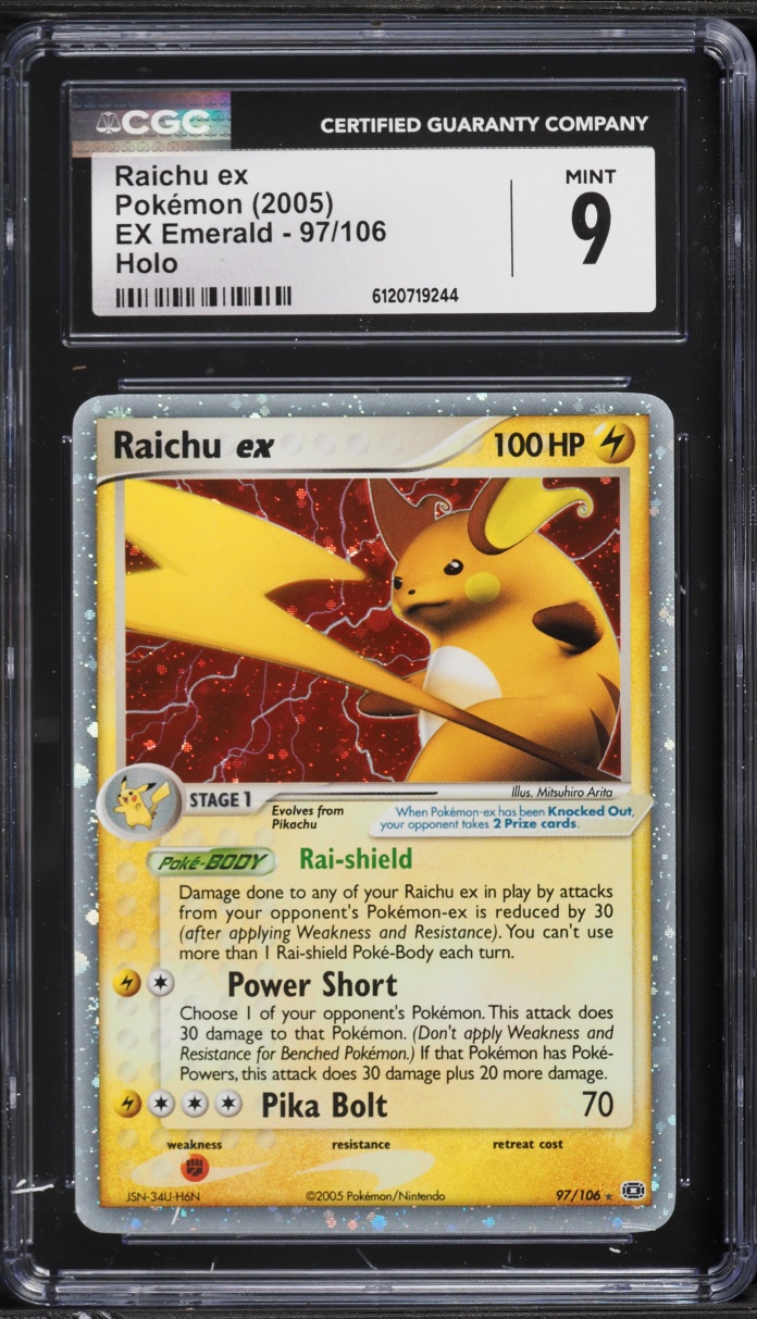 2005 Pokemon EX Emerald Holo Raichu ex #97 CGC 9 MINT