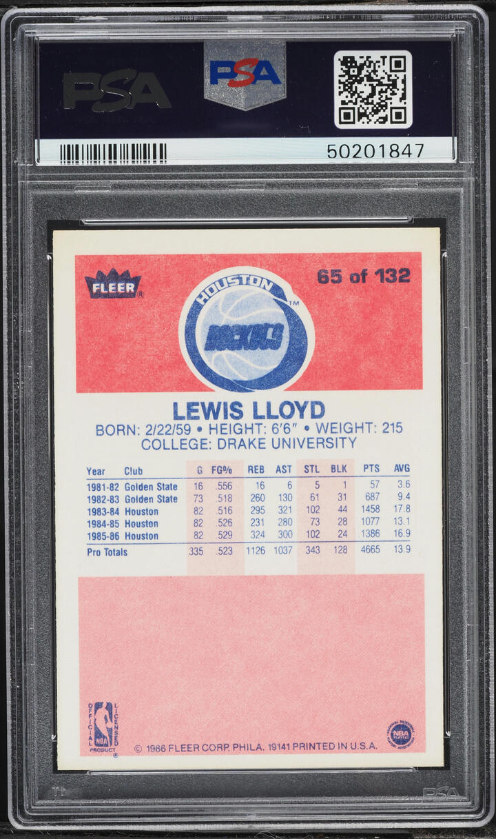 1986 Fleer Basketball Lewis Lloyd #65 PSA 9 MINT