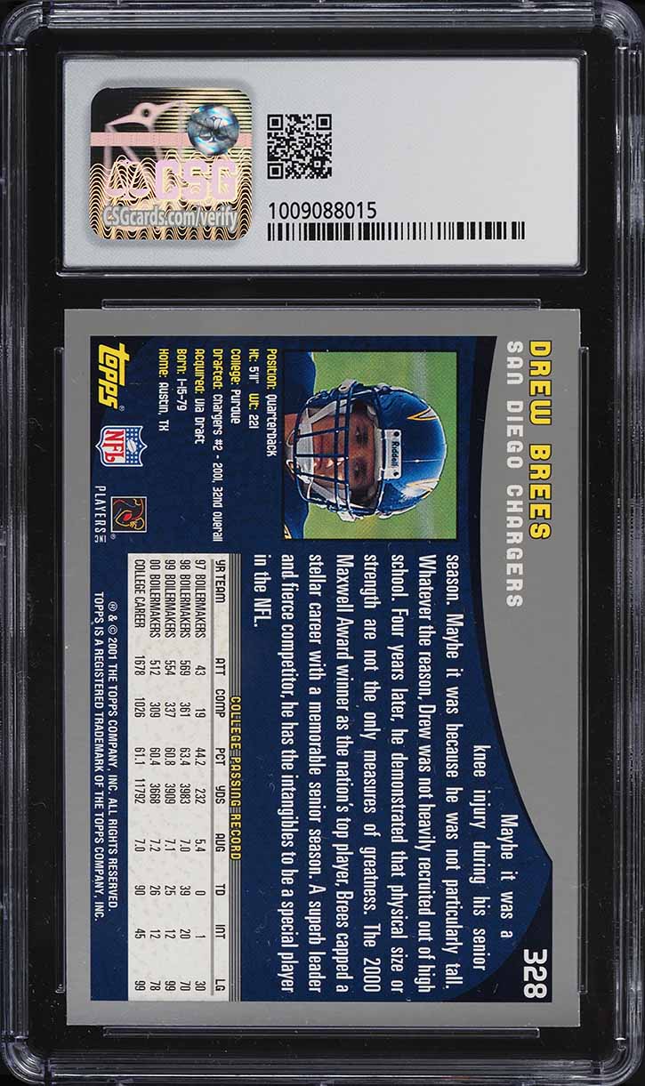 2001 Topps Football Drew Brees ROOKIE #328 CSG 9 MINT