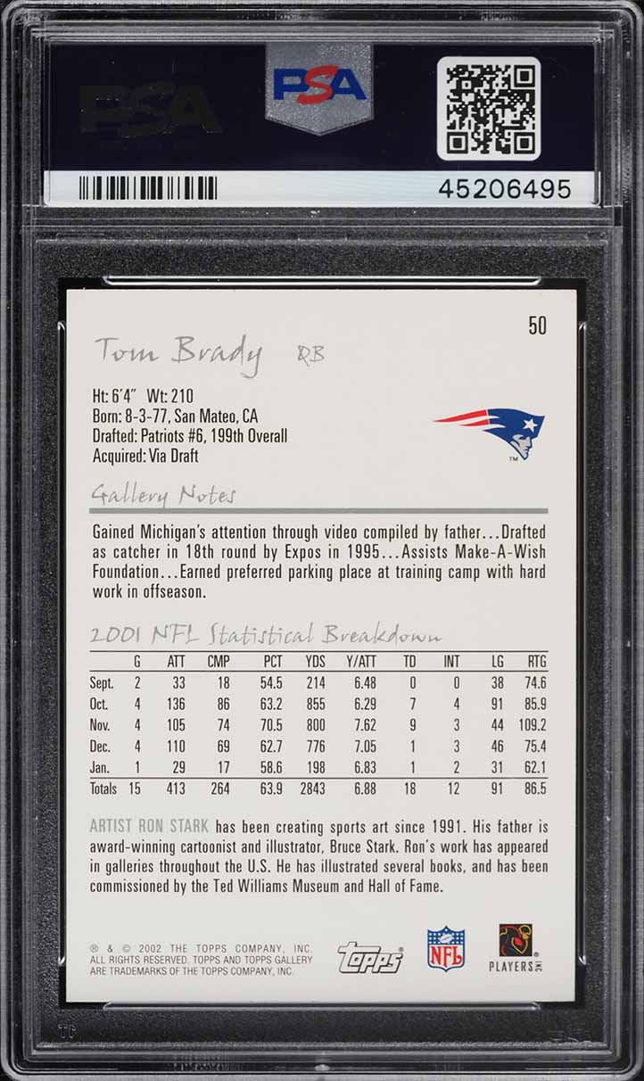 2002 Topps Gallery Tom Brady #50 PSA 8 NM-MT
