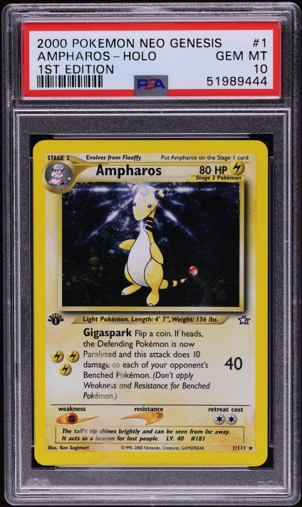 2000 Pokemon Neo Genesis 1st Edition Holo Ampharos #1 PSA 10 GEM MINT