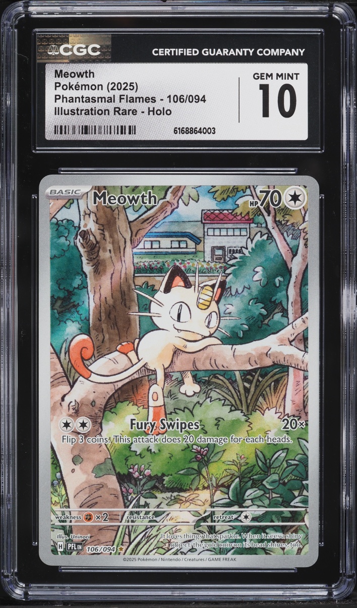 2025 Pokemon Mega Evolution Phantasmal Flames IR Holo Meowth #106 CGC 10 GEM MINT