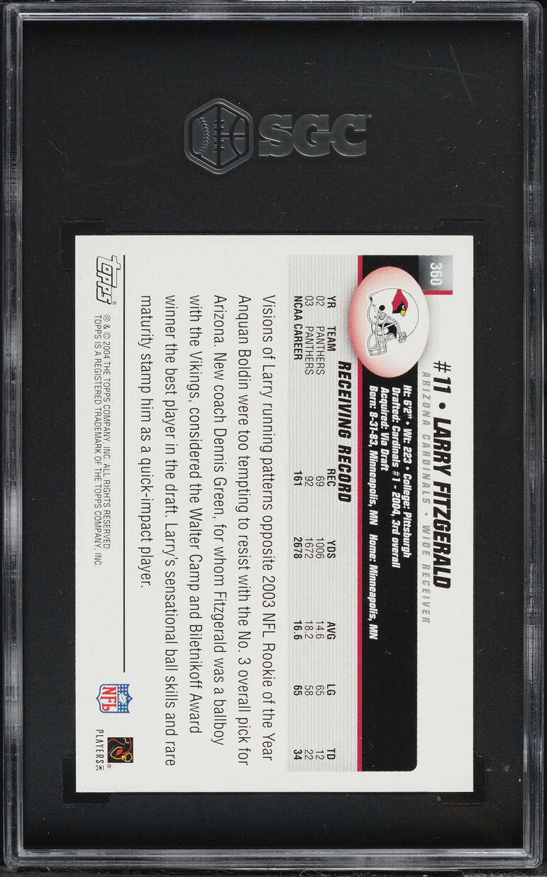 2004 Topps Football Larry Fitzgerald ROOKIE #360 SGC 9 MINT