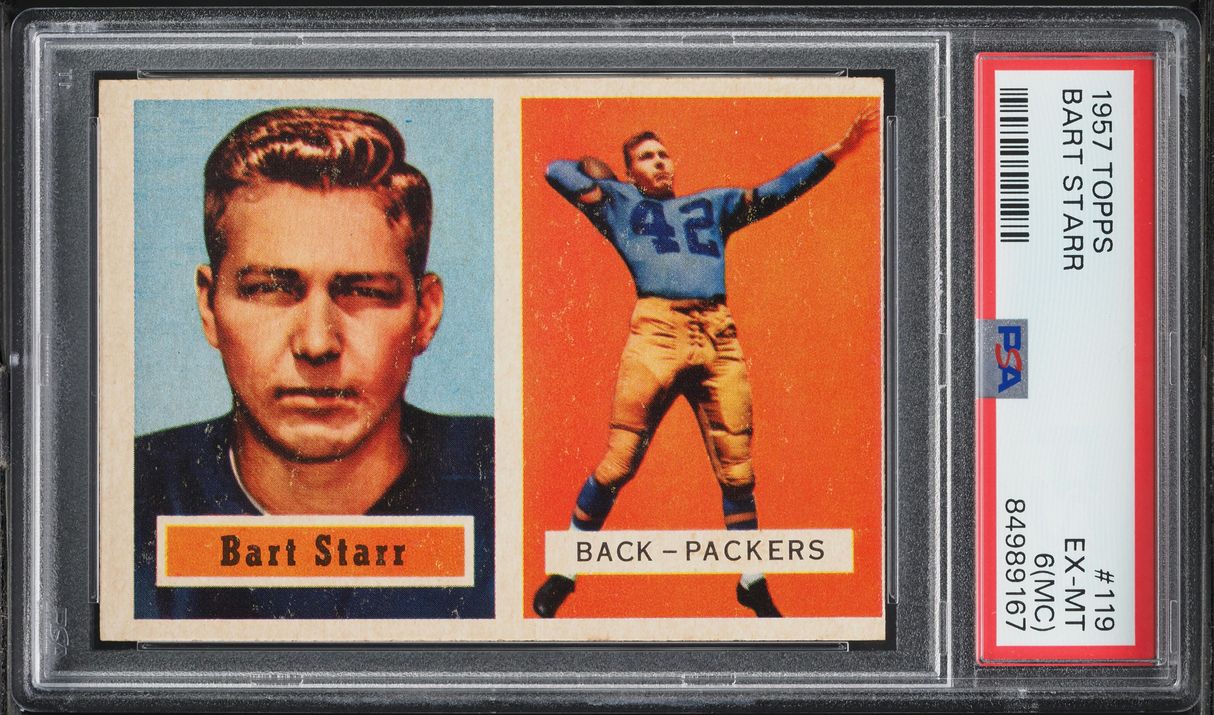 1957 Topps Football Bart Starr ROOKIE #119 PSA 6(mc) EXMT