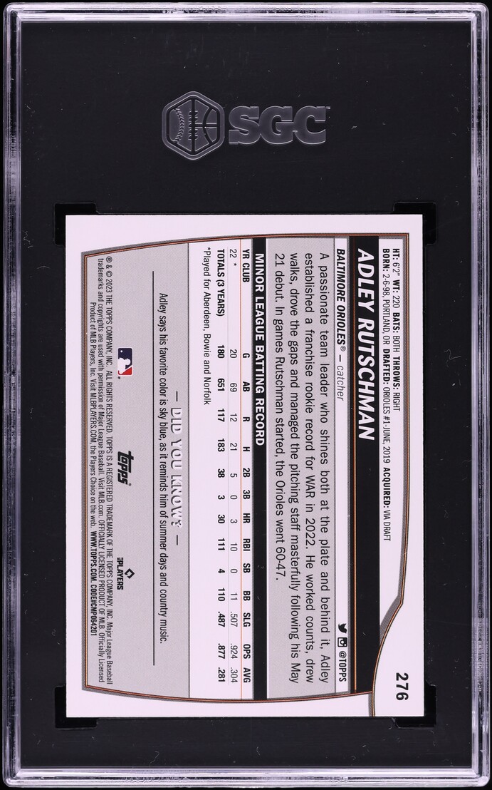 2023 Topps Big League Black Foil Adley Rutschman ROOKIE /25 #276 SGC 9.5 MINT+