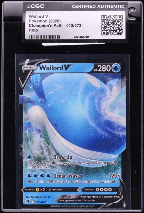 2020 Pokemon Sword & Shield Champion's Path Holo Wailord V #13 CGC AUTH