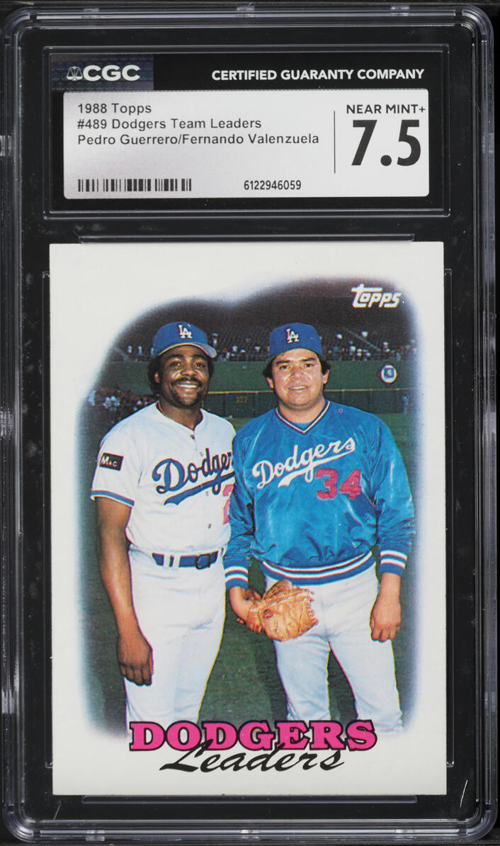 1988 Topps Pedro Guerrero Fernando Valenzuela DODGERS TEAM LEADERS #489 CGC 7.5 NRMT+