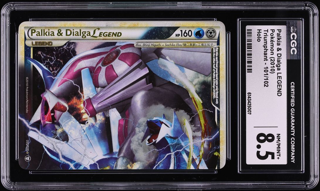 2010 Pokemon HeartGold & SoulSilver Triumphant Holo Palkia & Dialga Legend #101 CGC 8.5 NM-MT+