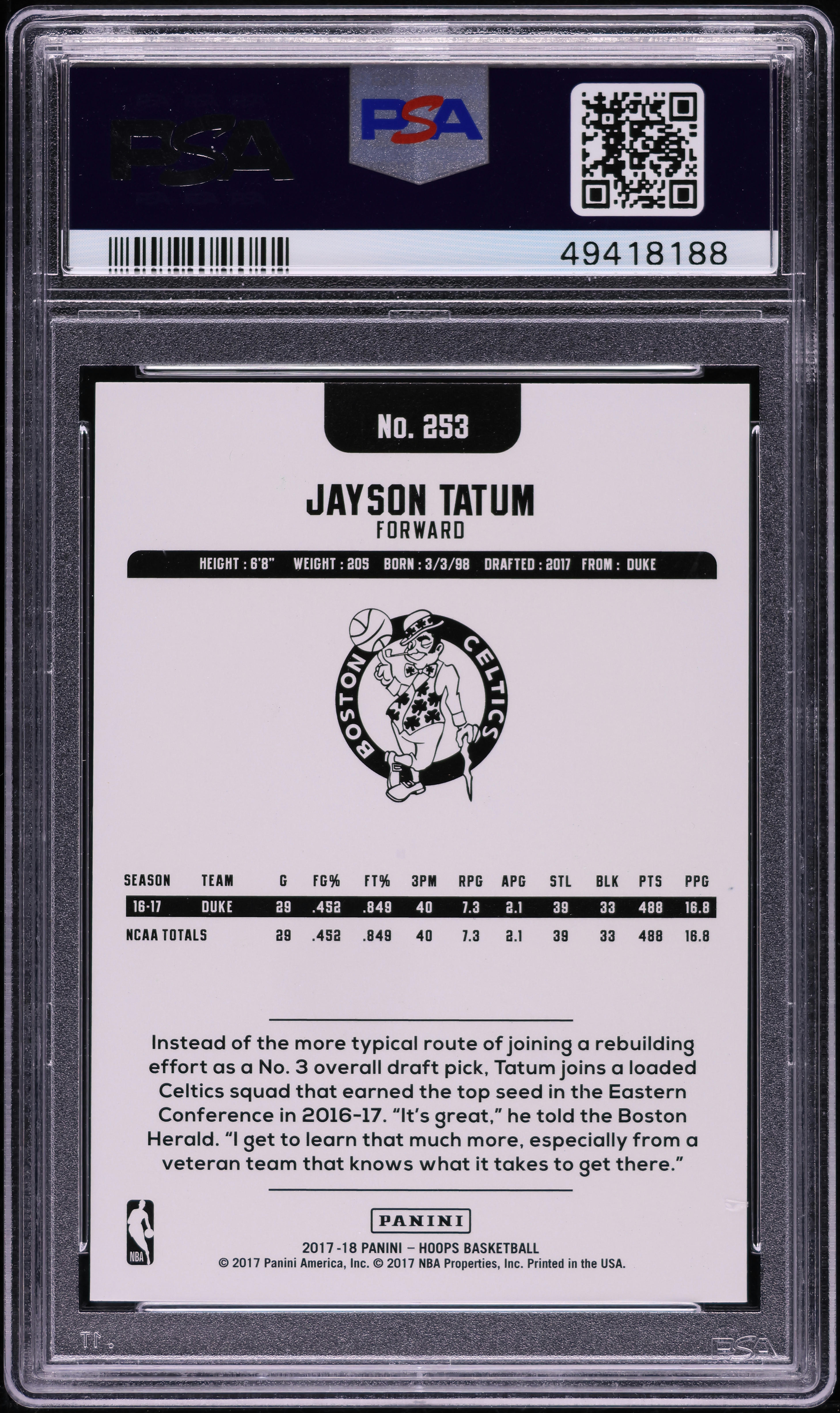 2017 Panini Tatum テイタム RC ルーキー カード /199 Jayson Tatum 2017 Prizm #16 Blue /199 Price Guide - Sports