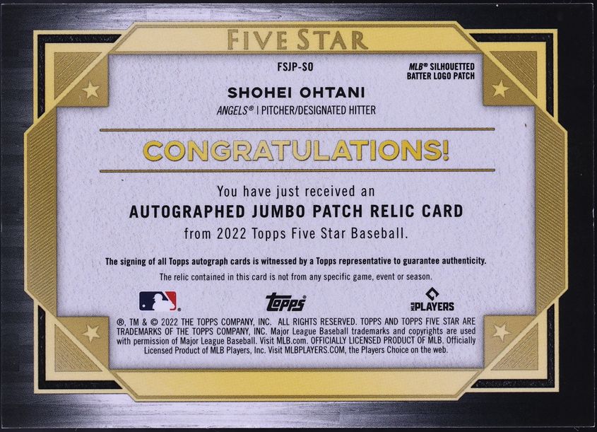 2022 Topps Five Star Jumbo Prime Shohei Ohtani MLB LOGOGMAN PATCH AUTO 1/1 #FSJP-SO CGC AUTH