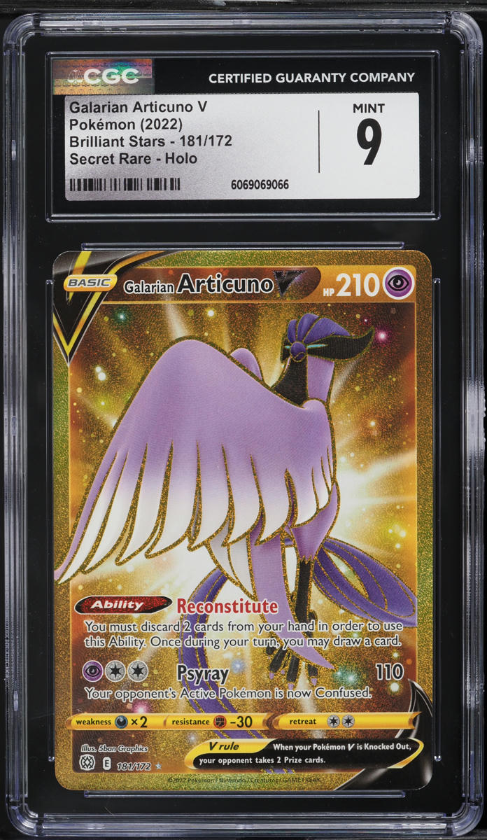2022 Pokemon SWSH Brilliant Stars Gold Rare Galarian Articuno V #181 CGC 9 MINT