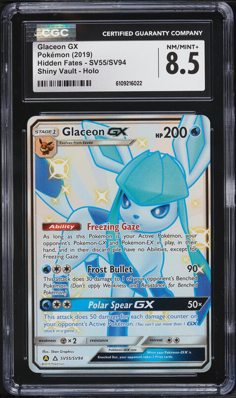 2019 Pokemon SM Hidden Fates Shiny Vault Holo Glaceon GX #SV55 CGC