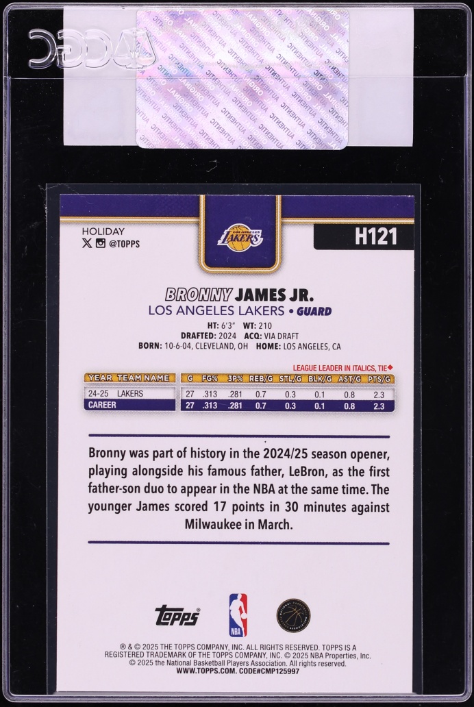2025 Topps Holiday Glitter Bronny James Jr. #H121 CGC AUTH