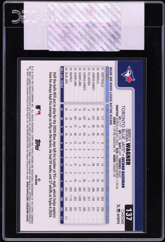 2025 Topps Chrome Green Wave Refractor Will Wagner ROOKIE /99 #137 CGC AUTH