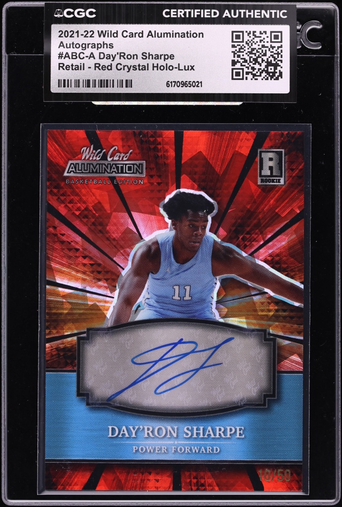 2021 Wild Card Alumination Retail Red Crystal Holo-Lux Day'Ron Sharpe RC AUTO /50 CGC AUTH