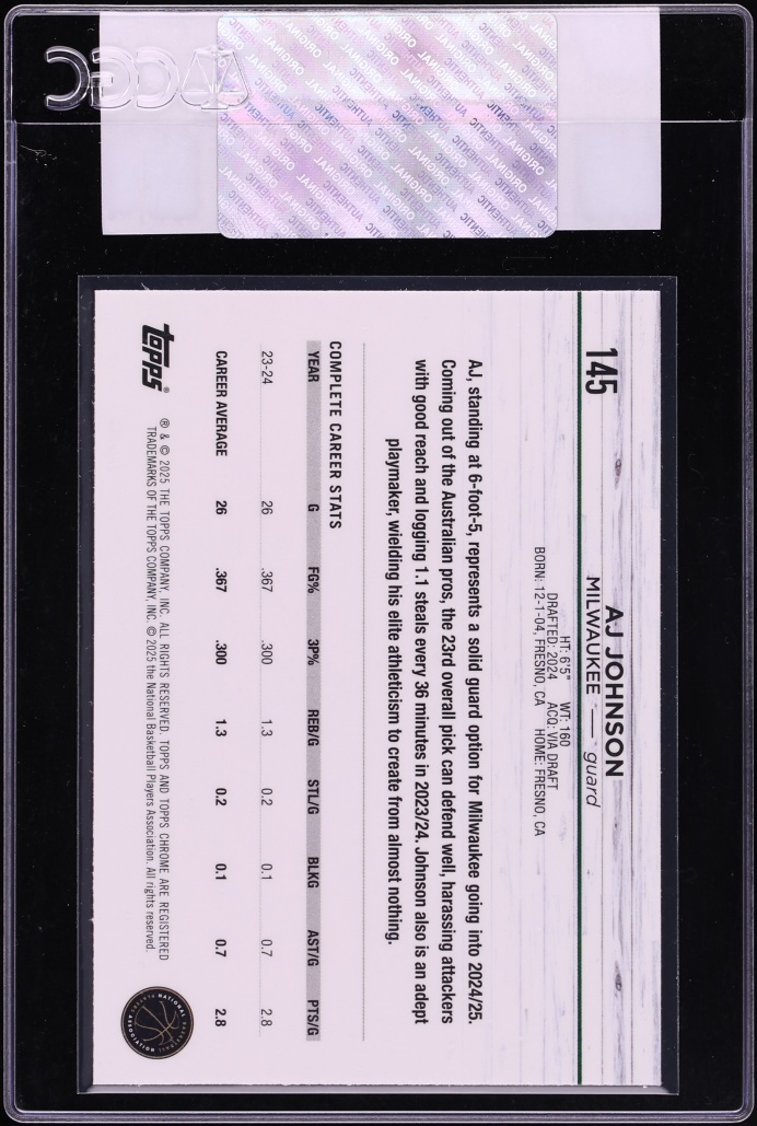 2024 Topps Chrome Blue Sonar Refractor AJ Johnson ROOKIE /125 #145 CGC AUTH