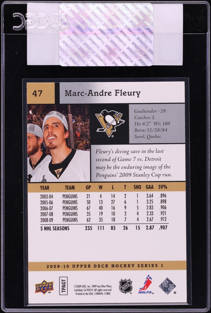 2009 Upper Deck Marc-Andre Fleury #47 CGC AUTH