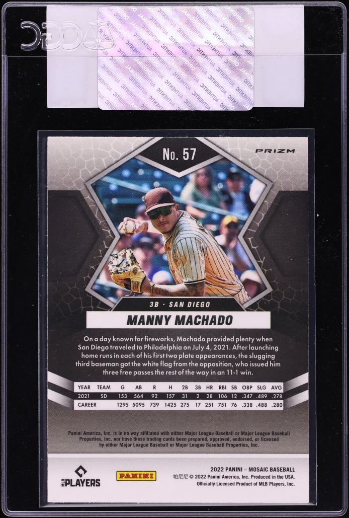 2022 Panini Mosaic Fusion Red & Yellow Manny Machado #57 CGC AUTH