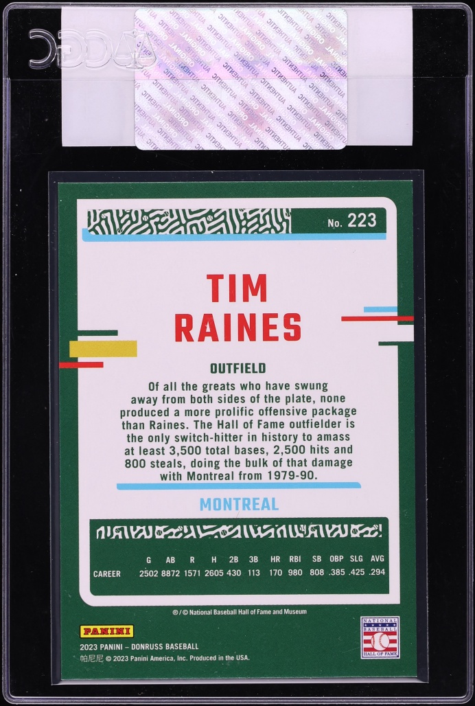 2023 Donruss Career Stat Line Tim Raines /500 #223 CGC AUTH