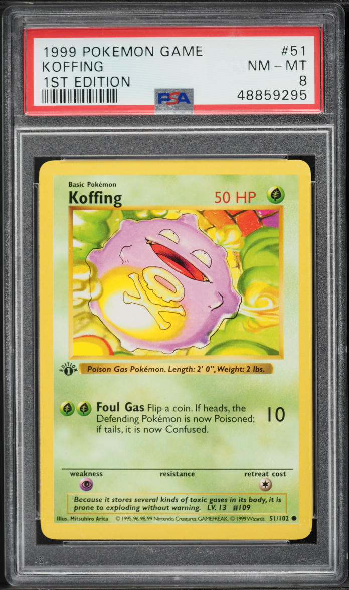 1999 Pokemon Base Set Shadowless 1st Edition Koffing #51 PSA 8 NM-MT