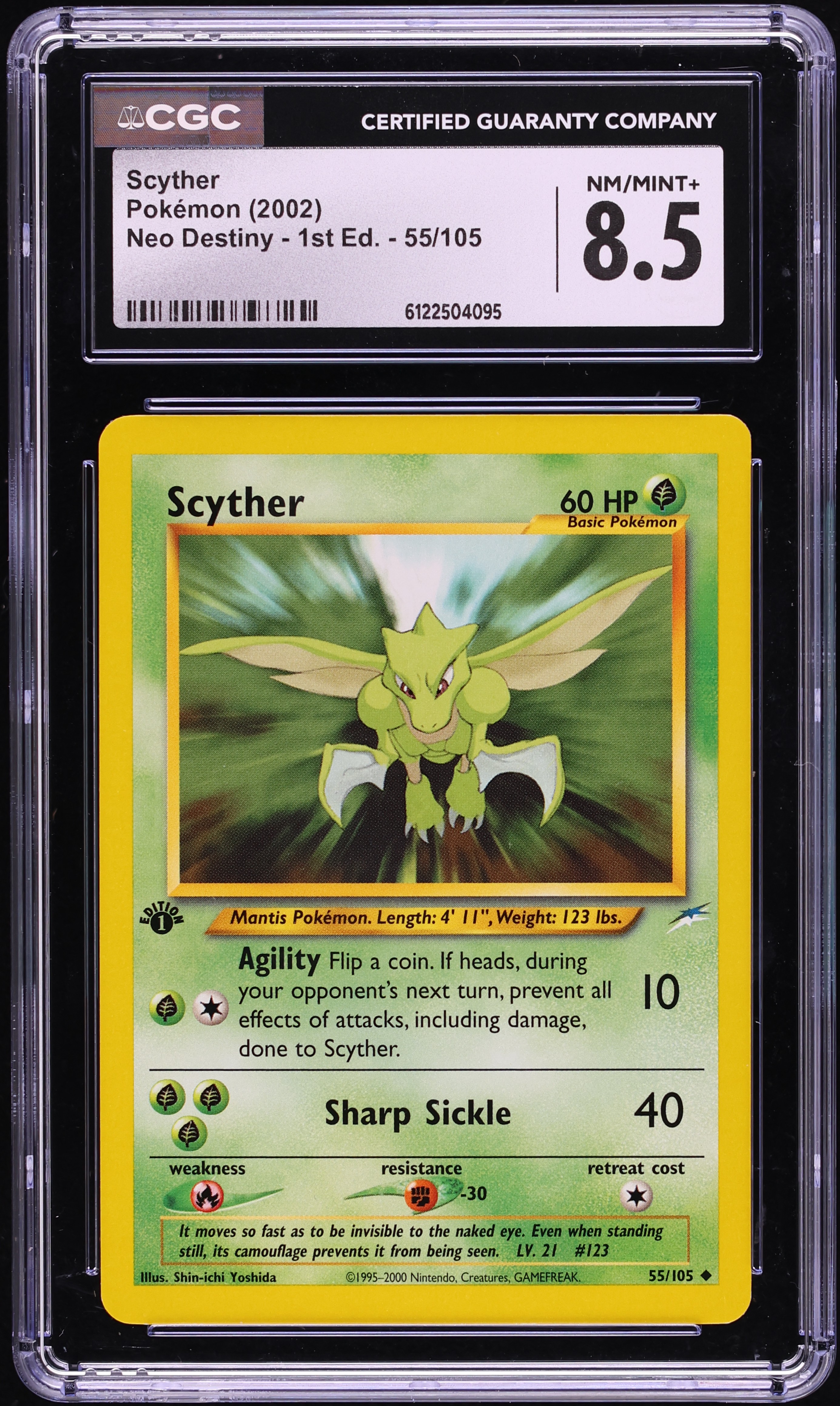 2002 Pokemon Neo Destiny 1st Edition Scyther #55 CGC 8.5 NM-MT+