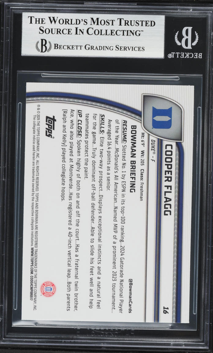 2024 Bowman Chrome University Cooper Flagg ROOKIE #16 BGS 9 MINT