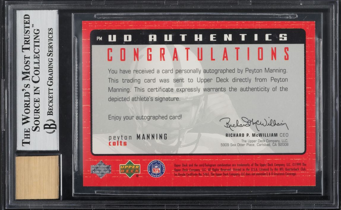 1999 Upper Deck Hologrfx Authentics Peyton Manning AUTO #PM BGS 9 MINT