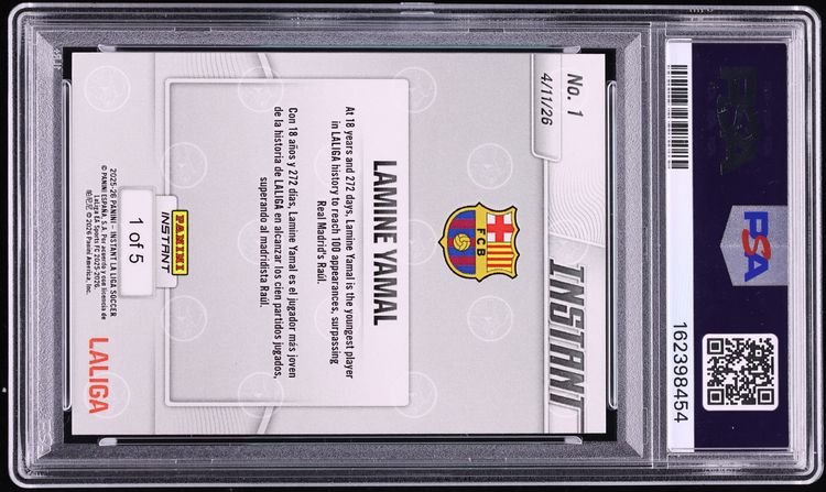 2025 Panini Instant La Liga Metallic Lamine Yamal /5 #1 PSA 10 GEM MINT - Photo 2