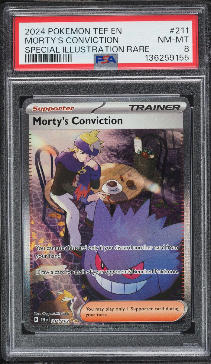 2024 Pokemon Scarlet & Violet Temporal Forces SIR Morty's Conviction #211 PSA 8 NM-MT